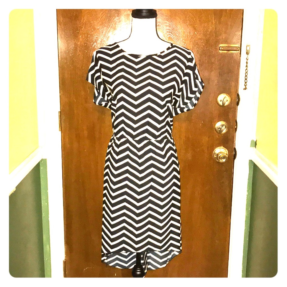 Black and white chevron dress